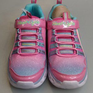 Skechers Girls Heart Lights Rainbow Lux Sneaker Pink Size 13.5 Little Kid Lights